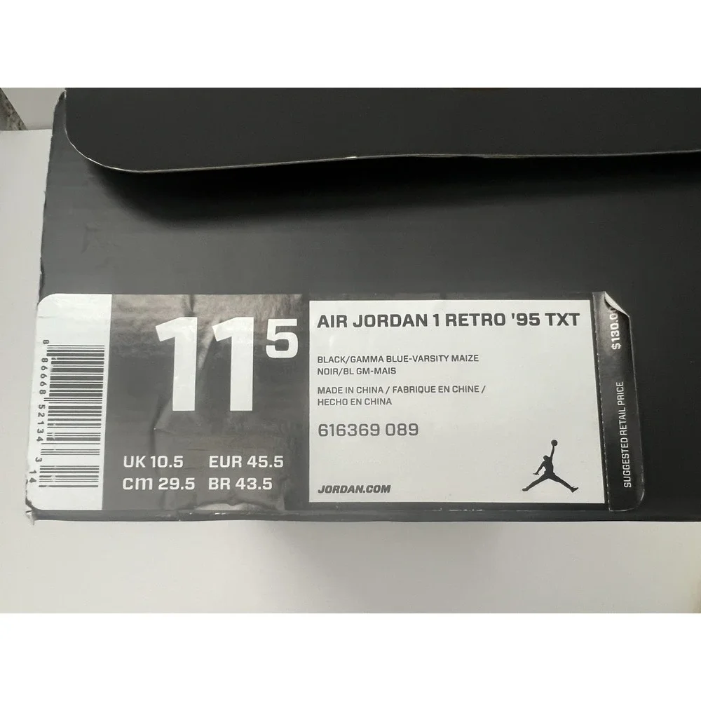 Mens Jordan 1 Retro '95 Gamma Black Sneakers Size 11.5 616369089 NIB Autthentic